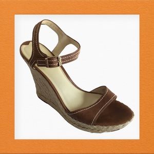 Via Spiga Leather Wedge Espadrilles Buckle Strap Heels Womens Size 12
